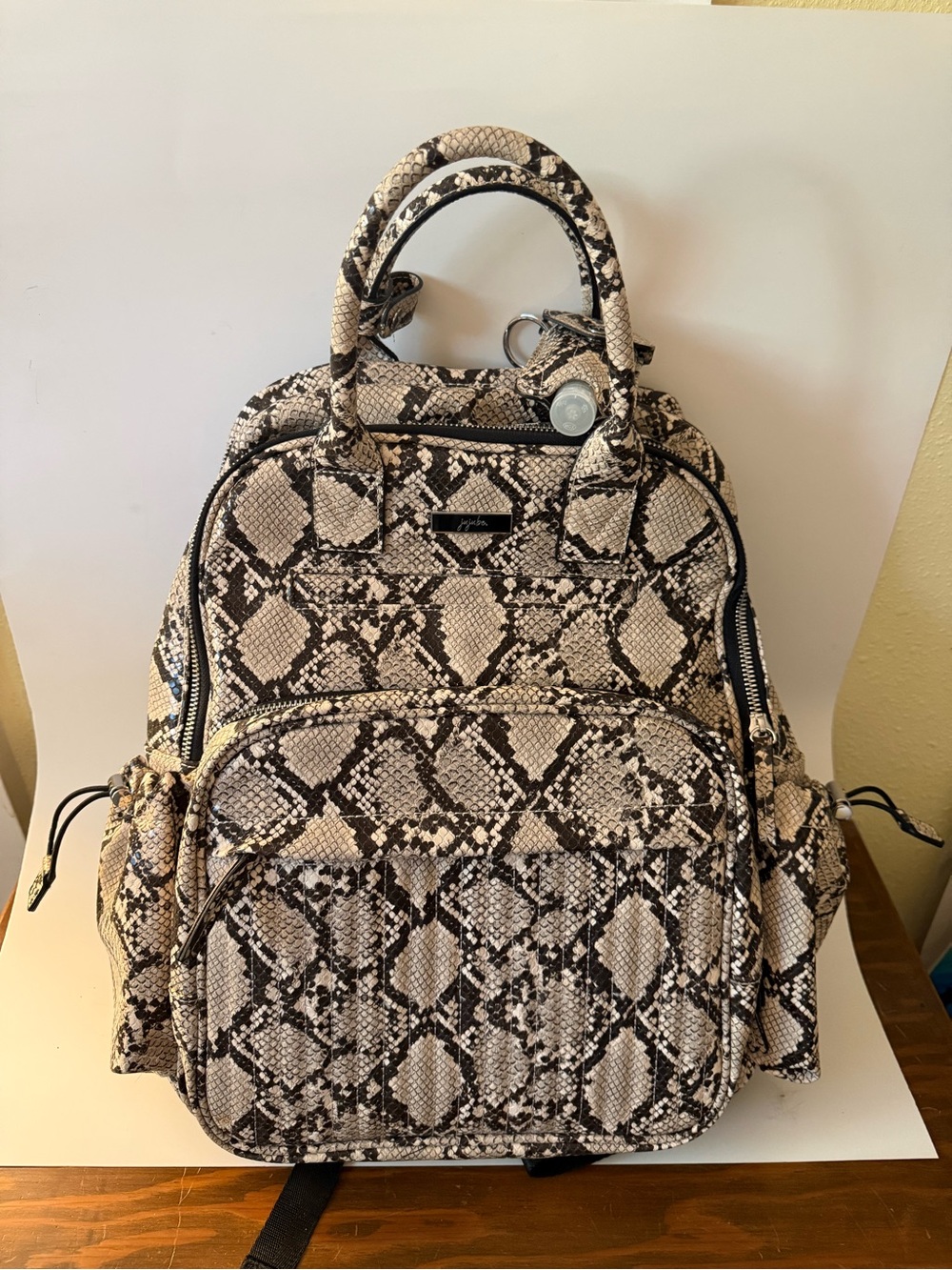 Ju-Ju-Be Snake Print Backpack in Neutral Beige and Black